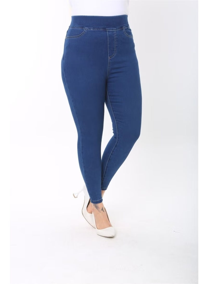 Cedy Denim Women's 42-58 Size Elastic Waist Fake Pocket Slimming Trousers C608 - Image 1